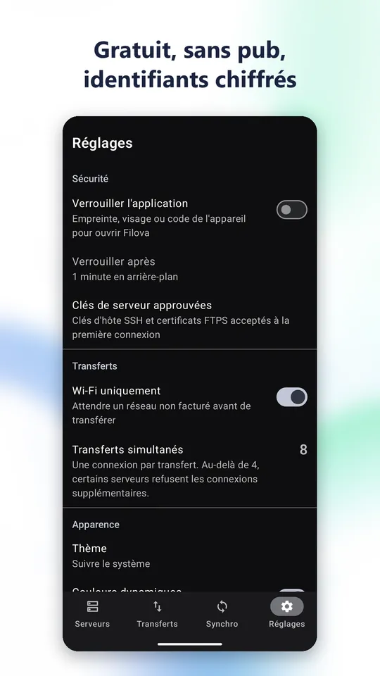 Gratuit, sans pub, identifiants chiffrés